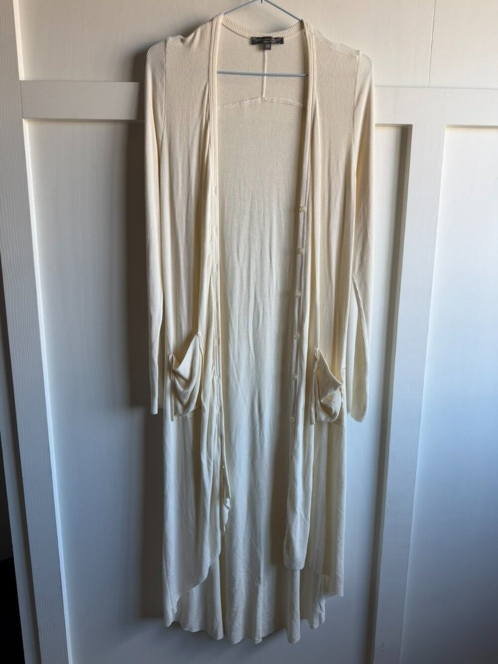 American Eagle Outfitters Micro Ribbed Duster Longline Cardigan Ivory OS